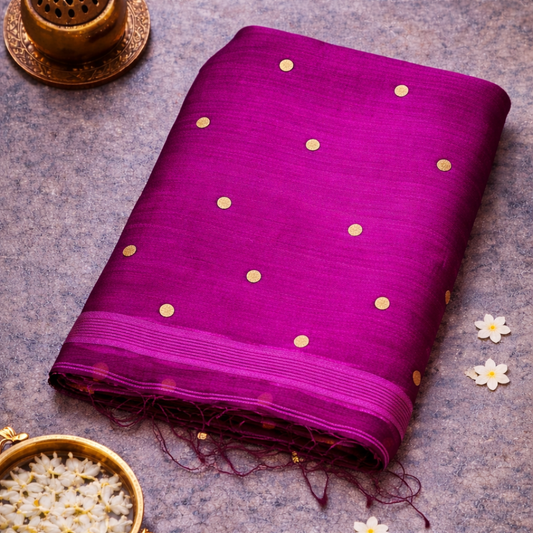 Magenta Matka Silk Saree with Muslin Silk Pallu | Mriksha Sarees
