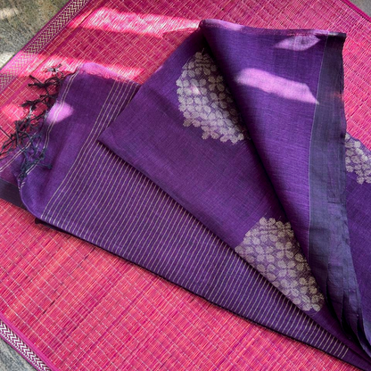 Pure Linen Jamdani Saree – Purple | Mriksha Sarees