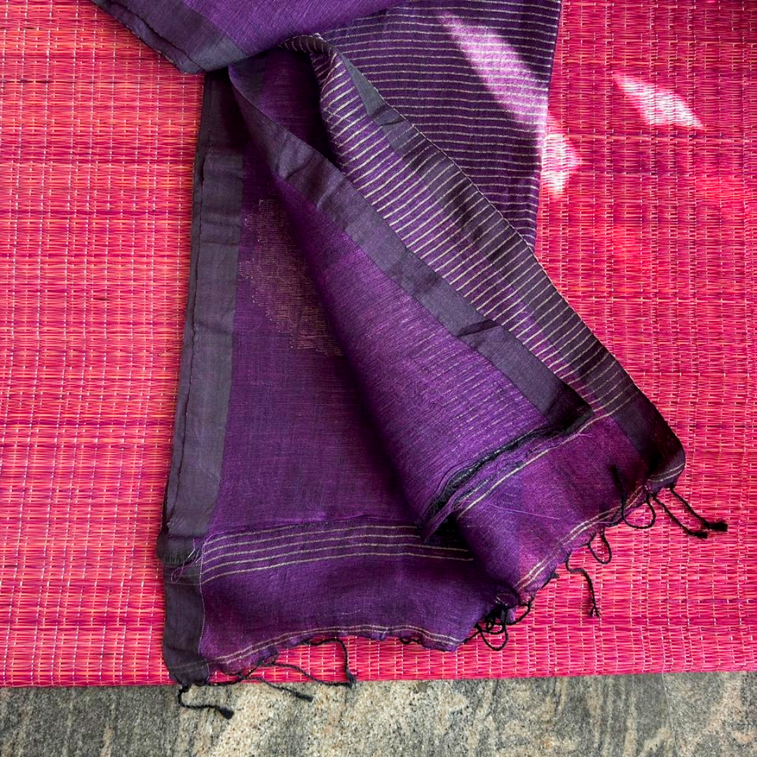 Pure Linen Jamdani Saree – Purple | Mriksha Sarees