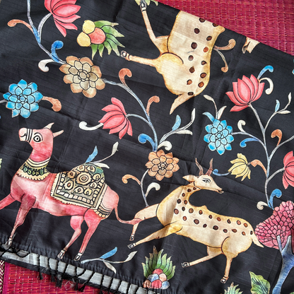 Black Digital Printed Saree with Pichwai Design | Mriksha Sarees