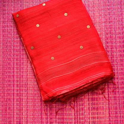 Red Matka Silk Saree with Muslin Silk Pallu | Handcrafted Elegance by Mriksha Sarees