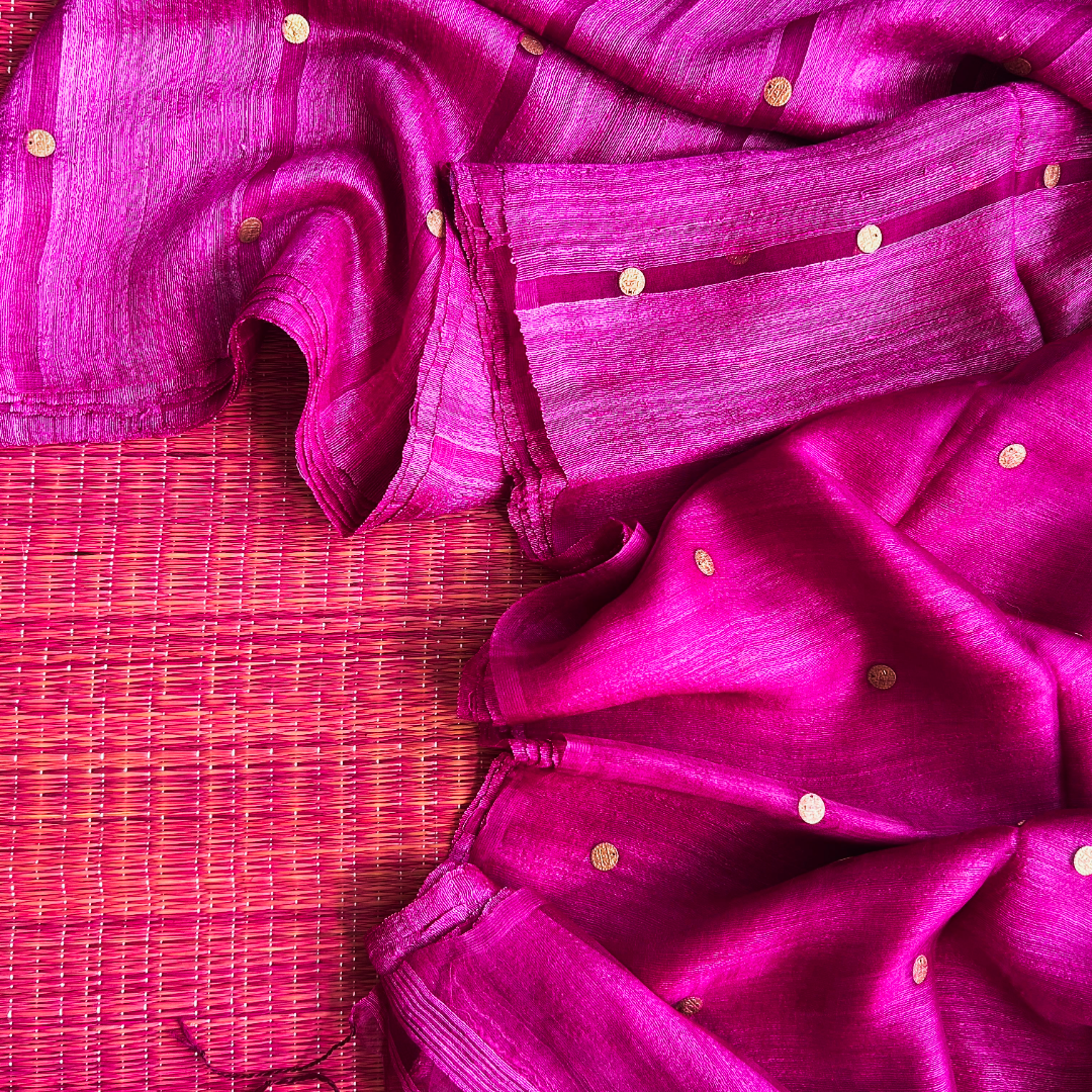 Magenta Matka Silk Saree with Muslin Silk Pallu | Mriksha Sarees
