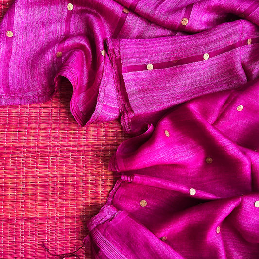 Magenta Matka Silk Saree with Muslin Silk Pallu | Mriksha Sarees