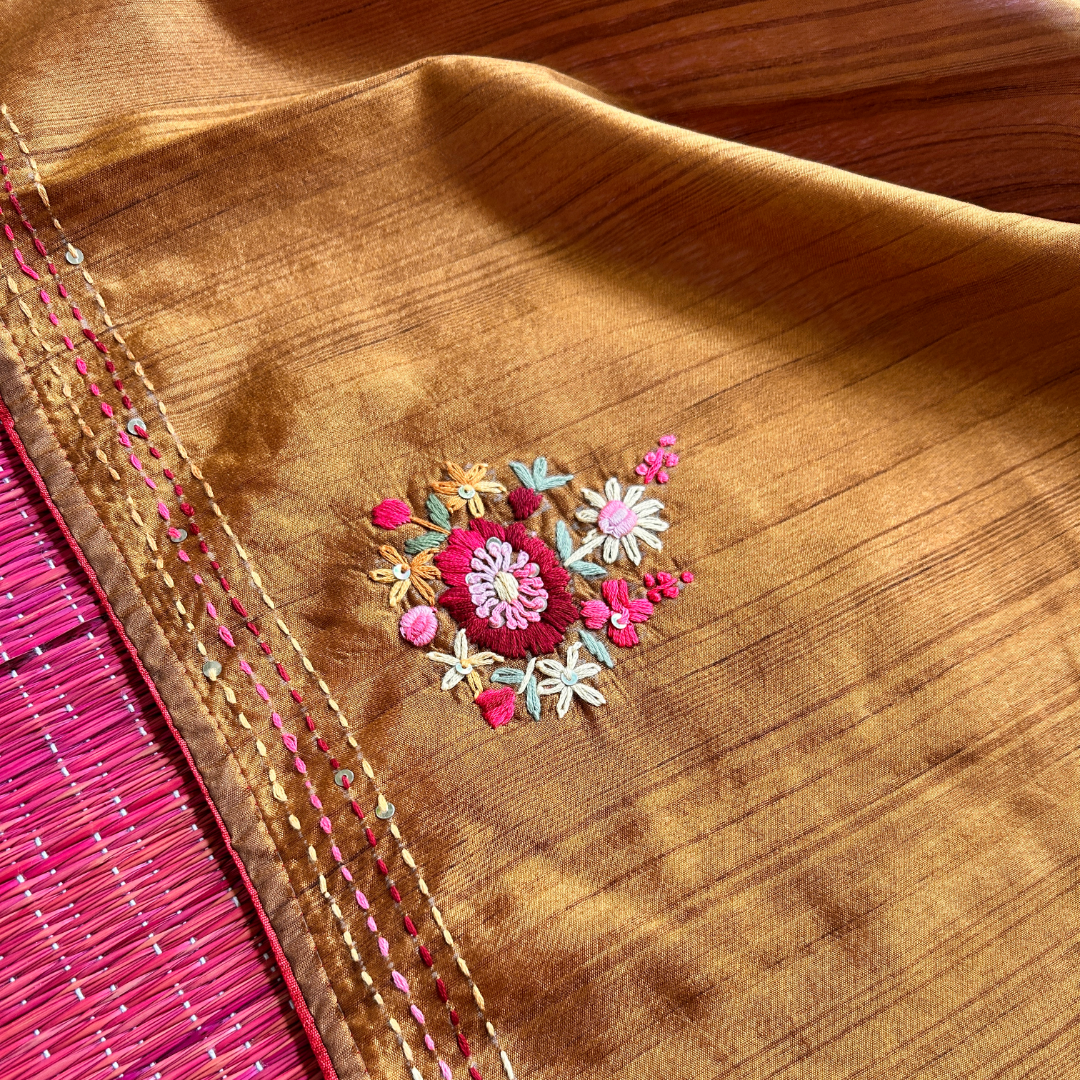 Mustard Brown Raw Silk Saree | Mriksha sarees