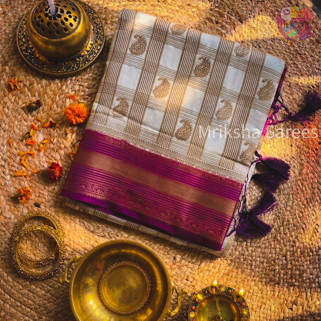 Premium Silk Cotton Saree with Zari Border & Paisley Buttas – Traditional Festive Collection