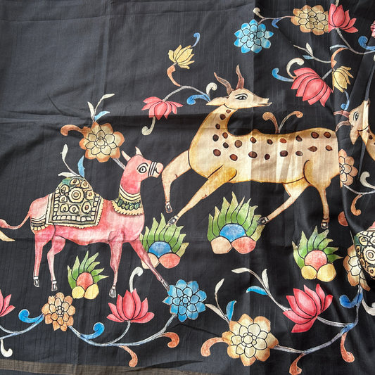 Black Digital Printed Saree with Pichwai Design | Mriksha Sarees