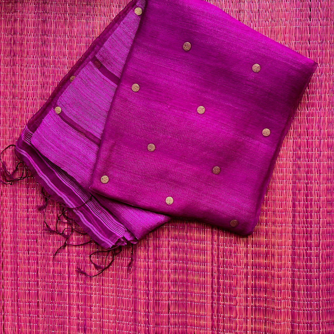 Magenta Matka Silk Saree with Muslin Silk Pallu | Mriksha Sarees