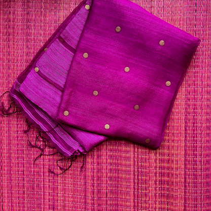 Magenta Matka Silk Saree with Muslin Silk Pallu | Mriksha Sarees