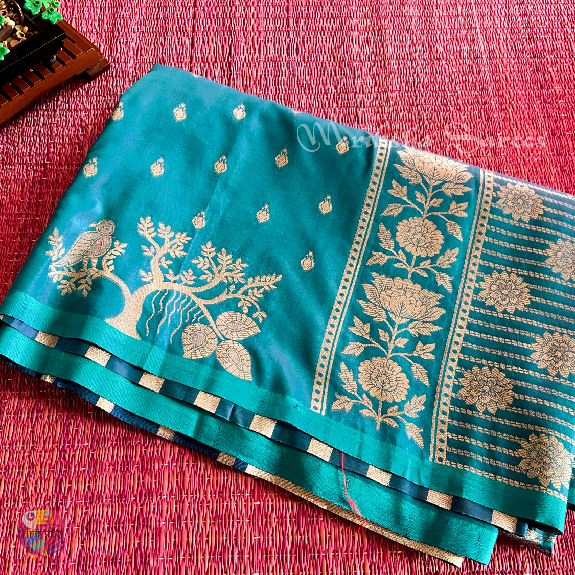 Banarasi Zari Embroidery Soft Silk Saree – Floral & Bird Motif Collection (Green, Red, Teal Variants)