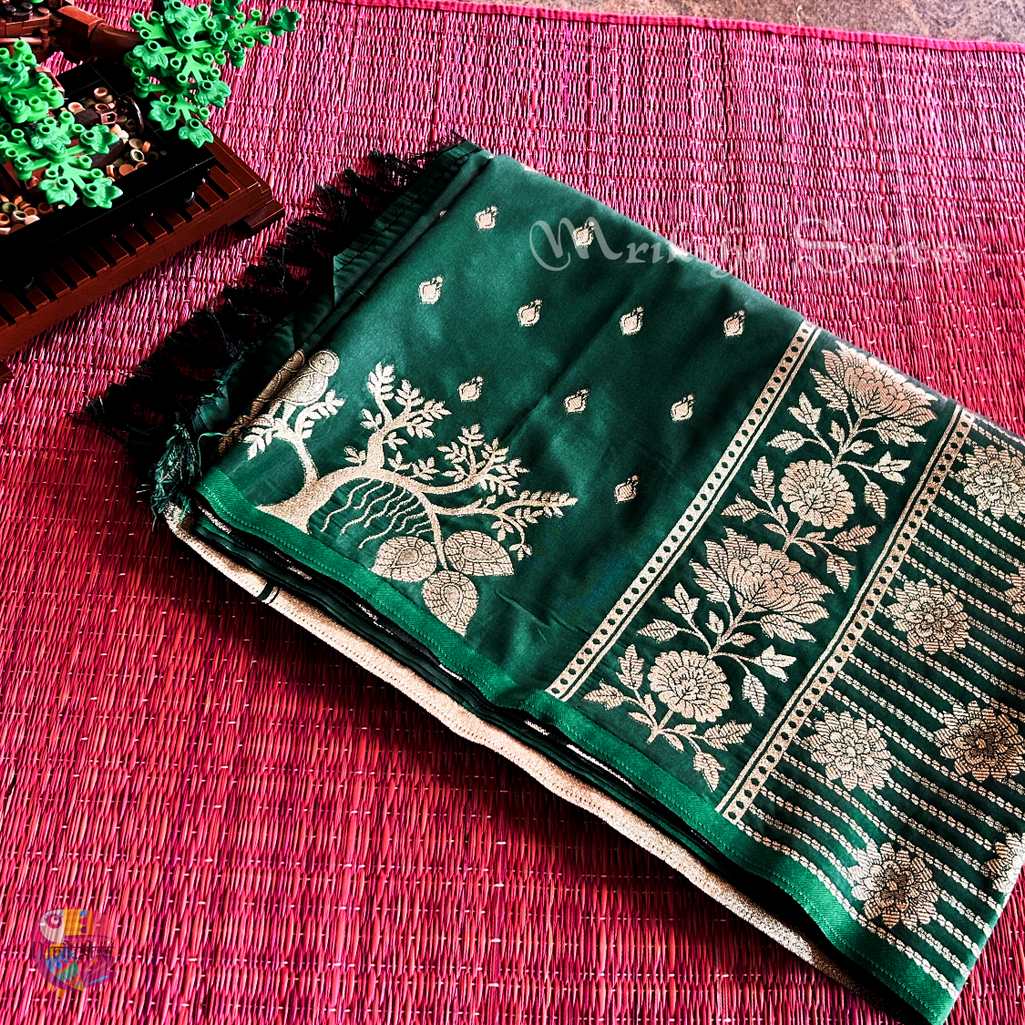 Banarasi Zari Embroidery Soft Silk Saree – Floral & Bird Motif Collection (Green, Red, Teal Variants)