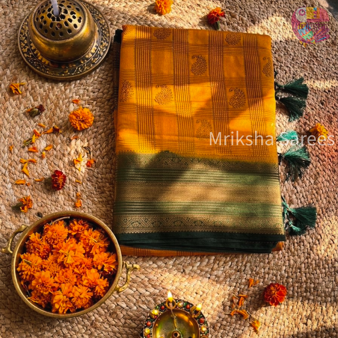 Premium Silk Cotton Saree with Zari Border & Paisley Buttas – Traditional Festive Collection