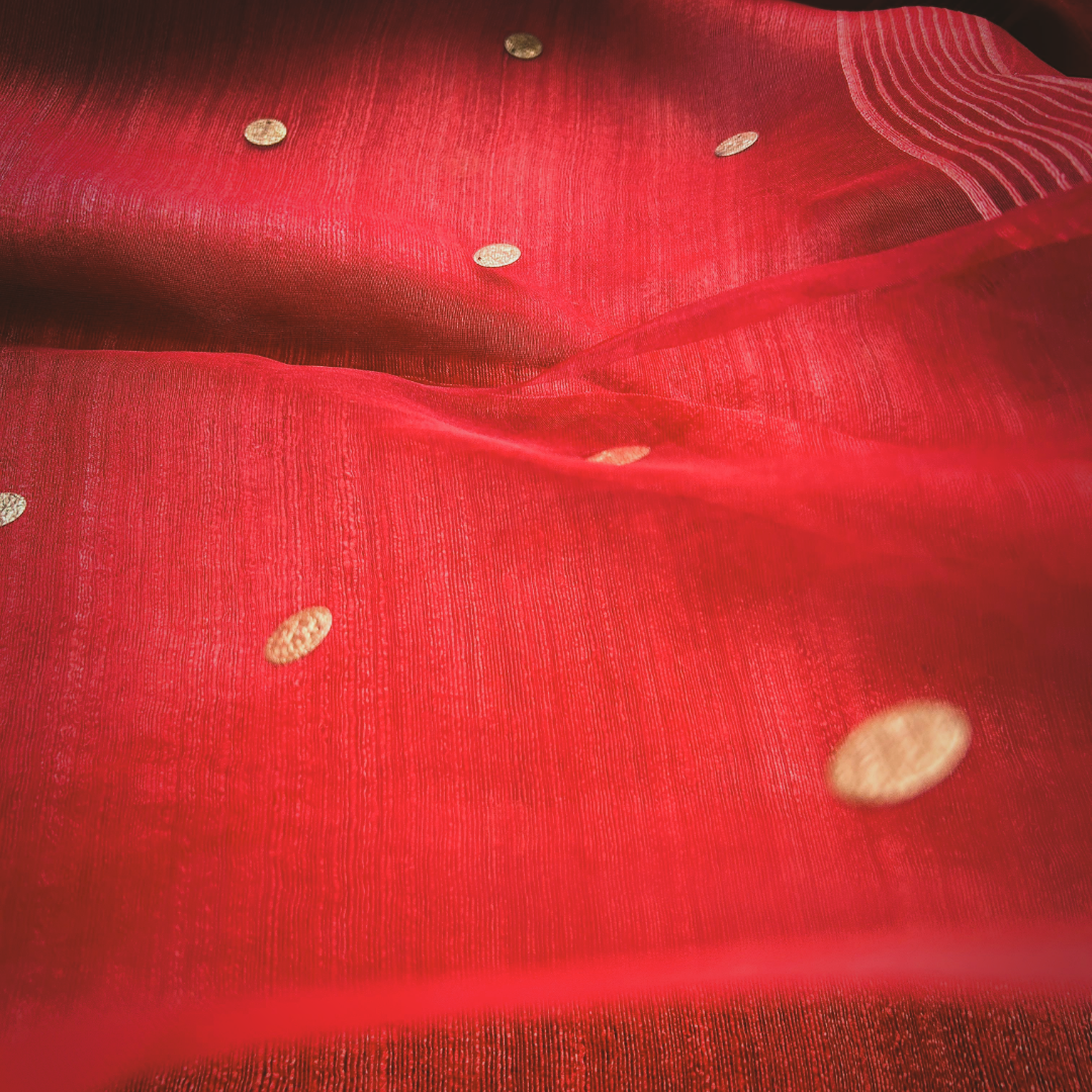 Red Matka Silk Saree with Muslin Silk Pallu | Handcrafted Elegance by Mriksha Sarees