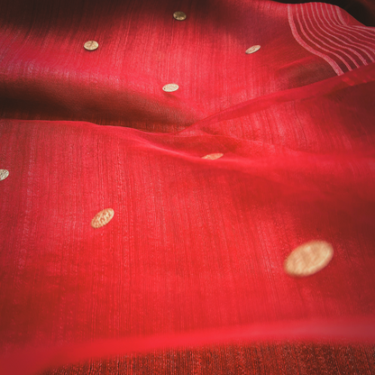 Red Matka Silk Saree with Muslin Silk Pallu | Handcrafted Elegance by Mriksha Sarees