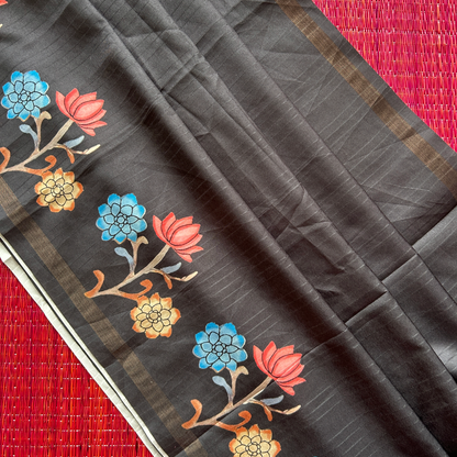 Black Digital Printed Saree with Pichwai Design | Mriksha Sarees