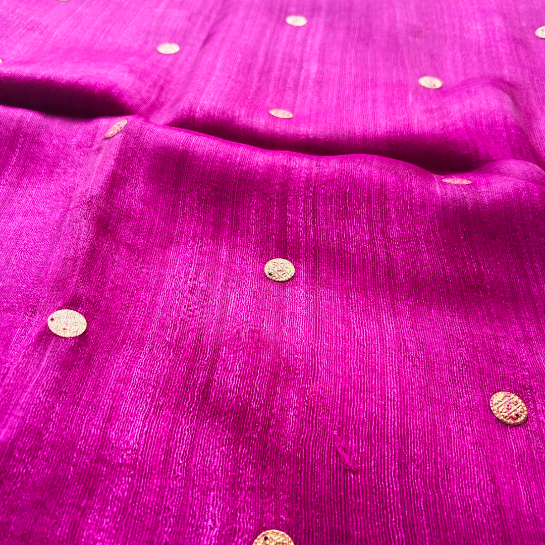 Magenta Matka Silk Saree with Muslin Silk Pallu | Mriksha Sarees