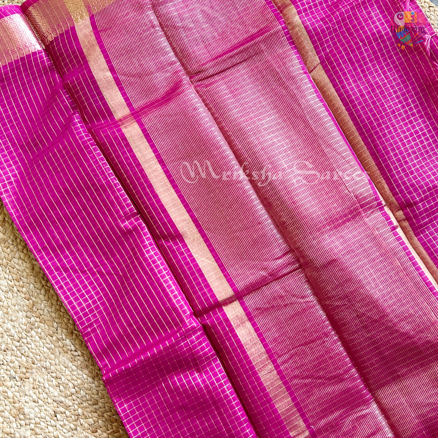 Fancy Cotton Saree with Checks & Zari Border | Lightweight Saree with Running Blouse – 8 Colors | Threads & Twirls
