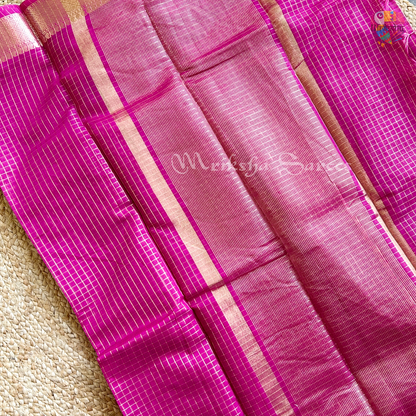 Fancy Cotton Saree with Checks & Zari Border | Lightweight Saree with Running Blouse – 8 Colors | Threads & Twirls