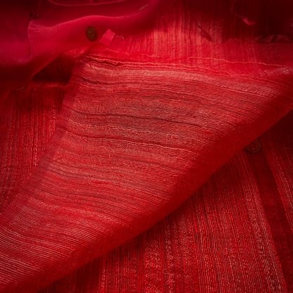 Red Matka Silk Saree with Muslin Silk Pallu | Handcrafted Elegance by Mriksha Sarees
