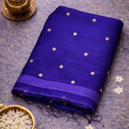 Royal Blue Matka Silk Saree with Muslin Silk Pallu | Mriksha Sarees