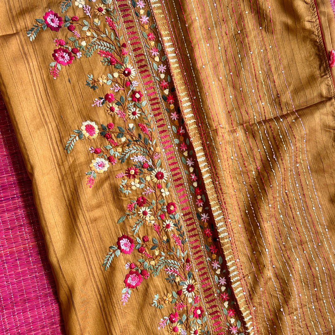 Mustard Brown Raw Silk Saree | Mriksha sarees