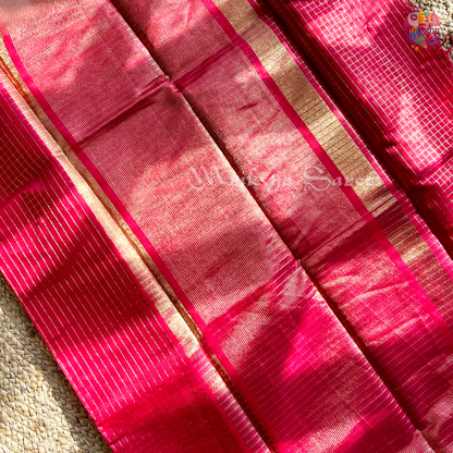 Fancy Cotton Saree with Checks & Zari Border | Lightweight Saree with Running Blouse – 8 Colors | Threads & Twirls