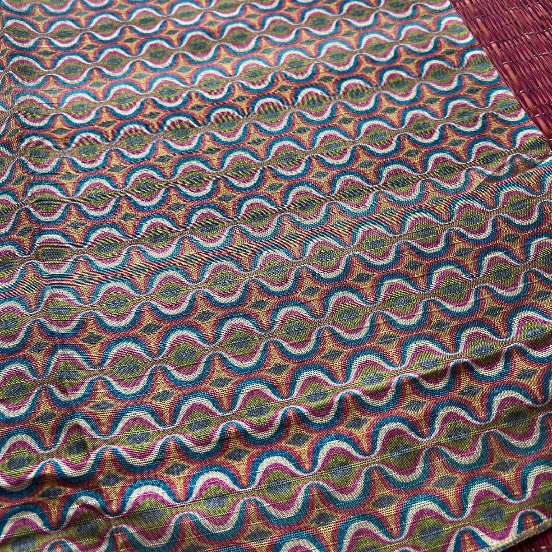 Beige Ghicha Silk Saree with Pink Curve Design Pallu & Blouse | Mriksha Sarees