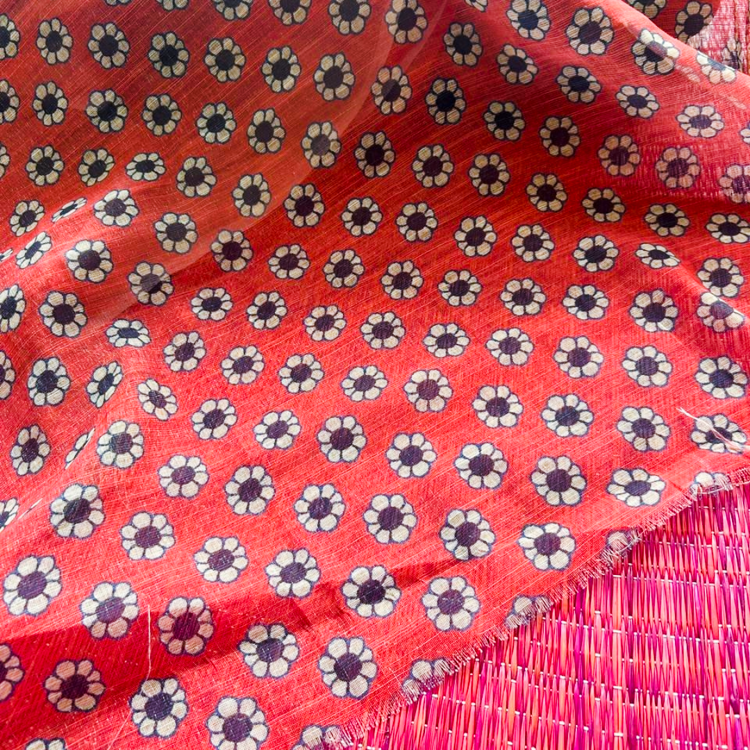 Soft Printed Linen Saree with Kantha Embroidery | Multicoloured Checks