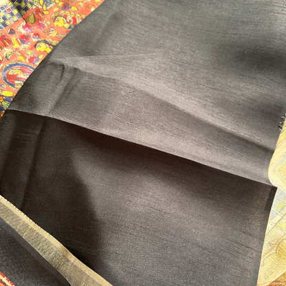 Beige Digital Printed Saree with Cave Painting Style Figurines & Plain Black Blouse | Mriksha Sarees