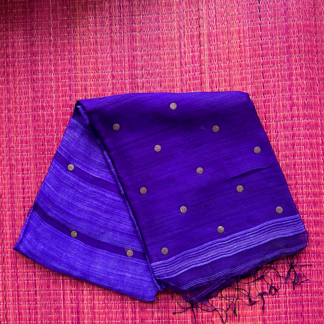 Royal Blue Matka Silk Saree with Muslin Silk Pallu | Mriksha Sarees