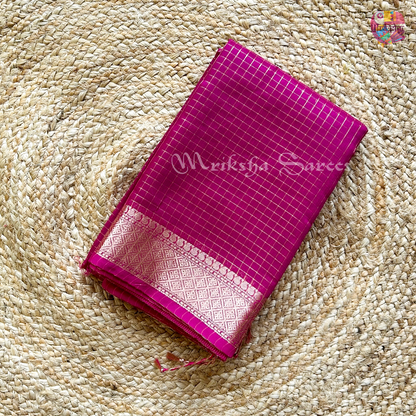 Fancy Cotton Saree with Checks & Zari Border | Lightweight Saree with Running Blouse – 8 Colors | Threads & Twirls