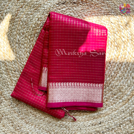 Fancy Cotton Saree with Checks & Zari Border | Lightweight Saree with Running Blouse – 8 Colors | Threads & Twirls