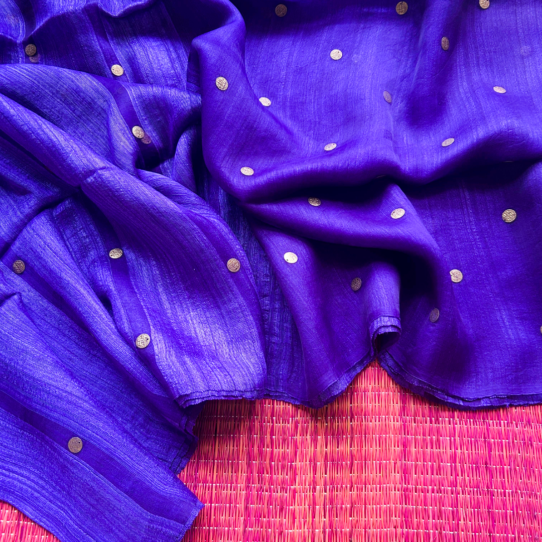Royal Blue Matka Silk Saree with Muslin Silk Pallu | Mriksha Sarees