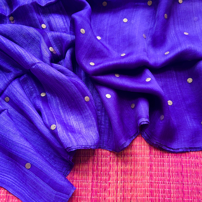 Royal Blue Matka Silk Saree with Muslin Silk Pallu | Mriksha Sarees
