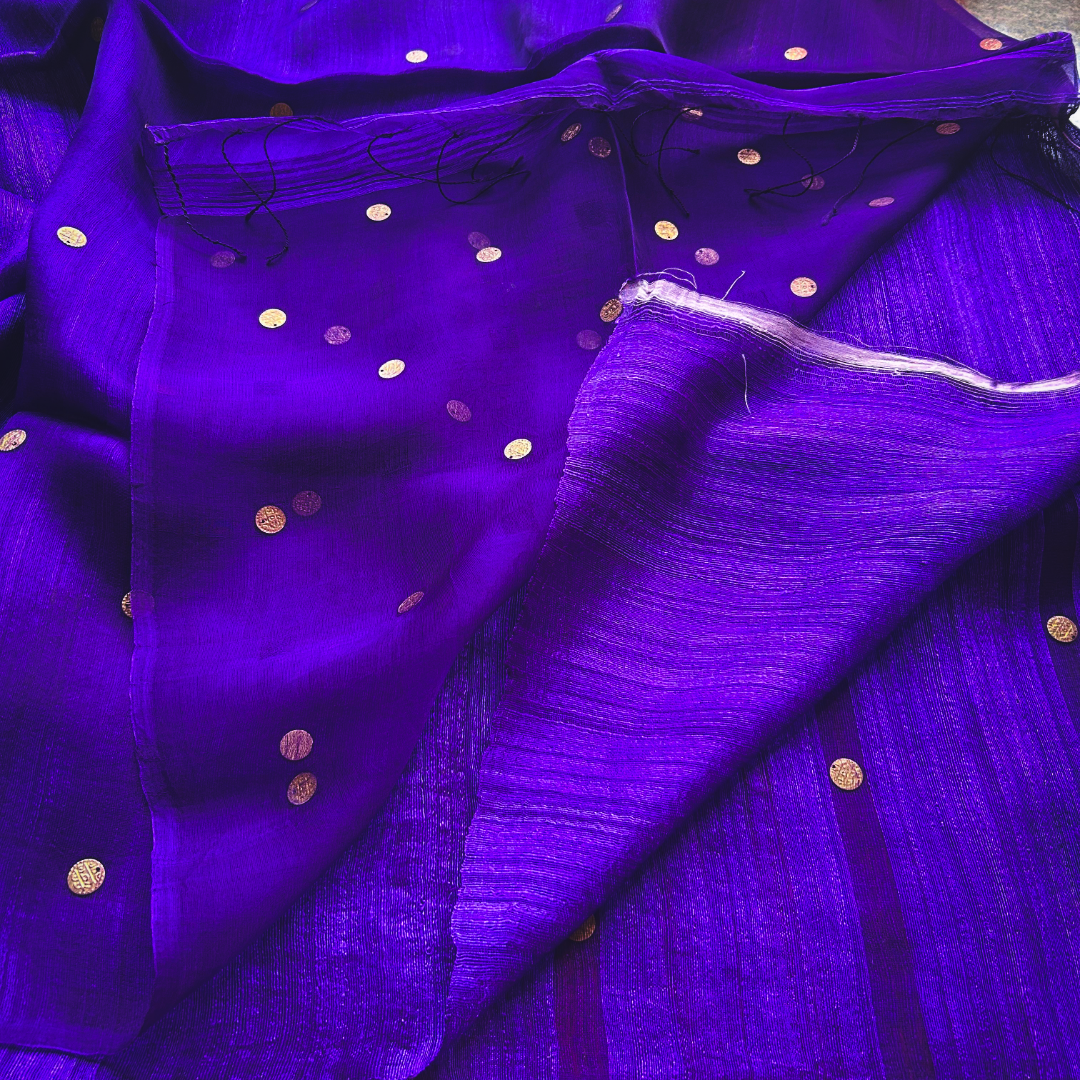 Royal Blue Matka Silk Saree with Muslin Silk Pallu | Mriksha Sarees