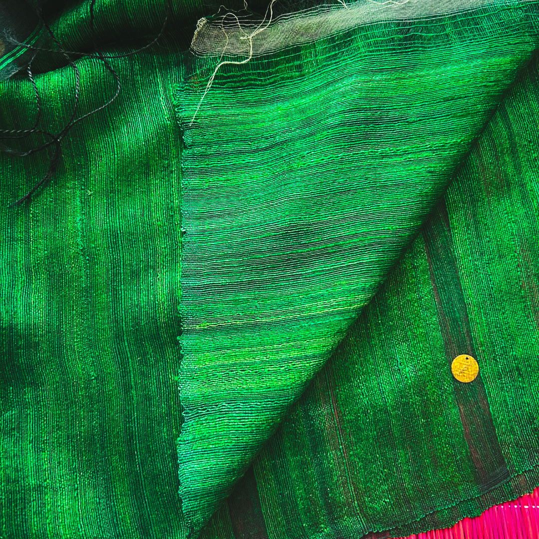 Emerald Green Matka Silk Saree with Muslin Silk Pallu | Mriksha Sarees